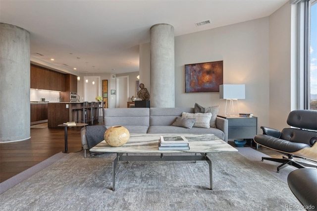 living room with wood-type flooring