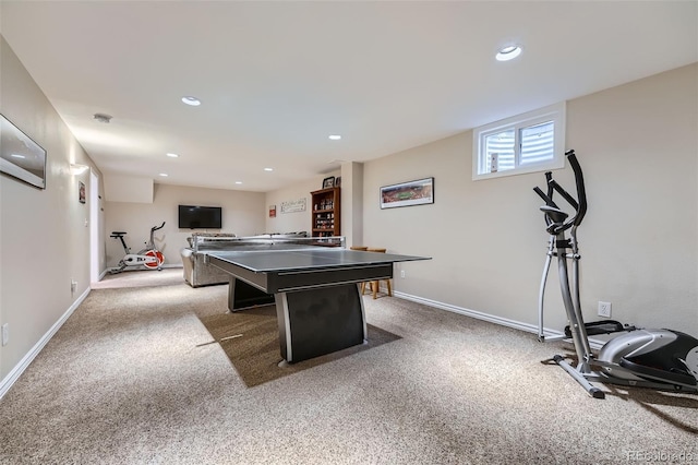 playroom featuring recessed lighting, carpet, and baseboards