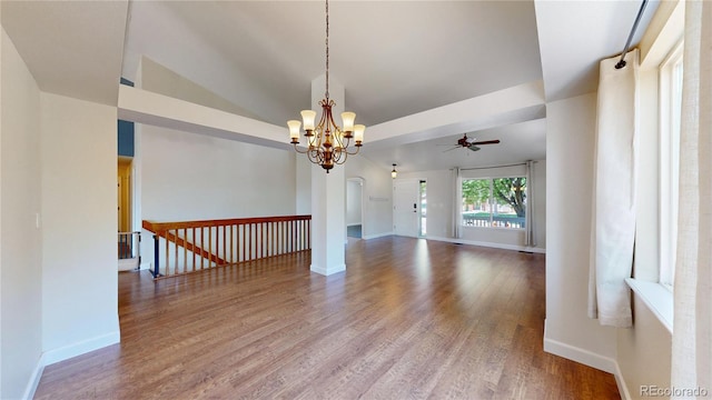 1936 E 144th Dr, Thornton, CO 80602 - spare room featuring a chandelier, wood finished floors, and ceiling fan