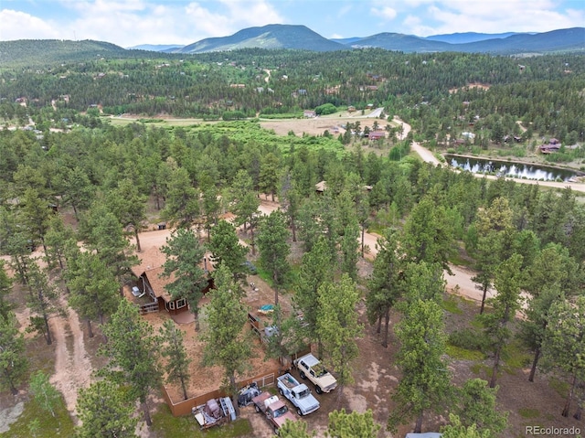 21 Crystal Rock Rd, Bailey, CO 80421 - aerial view of property and surrounding area with a forest and a water and mountain view