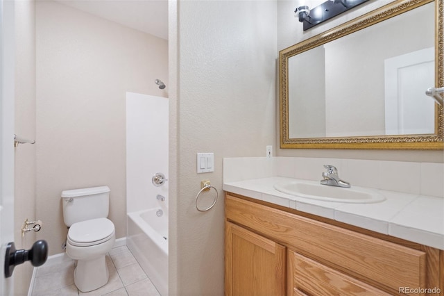 full bathroom with toilet, tile patterned flooring, vanity, and tub / shower combination