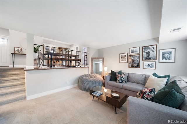 17372 E Prentice Cir, Centennial, CO 80015 - living room with carpet flooring, baseboards, and stairway