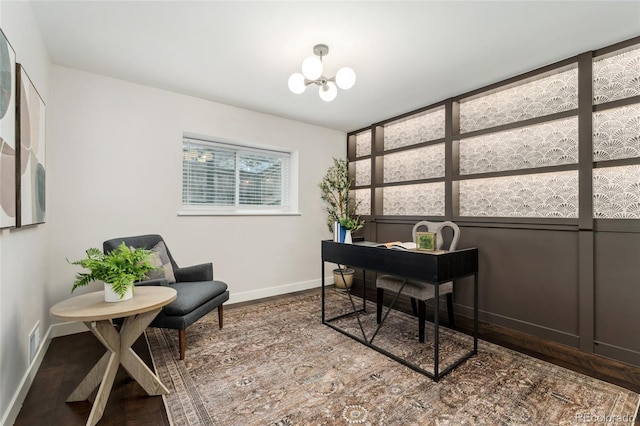 517 Chiswick Cir, Highlands Ranch, CO 80126 - home office with wood finished floors and a chandelier