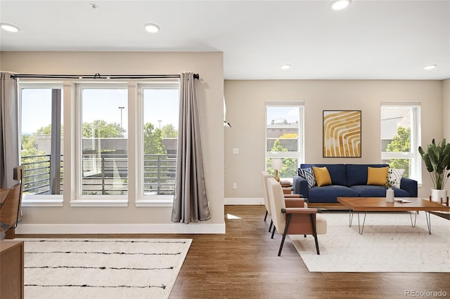 2374 S University Blvd Unit 202, Denver, CO 80210 - living area with baseboards, plenty of natural light, wood finished floors, and recessed lighting