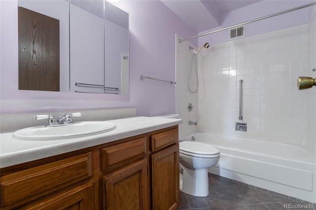 full bathroom with toilet, vanity, and  shower combination