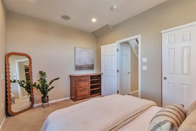 bedroom with light carpet