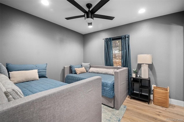 379 Rainbow Rd, Idaho Springs, CO 80452 - bedroom featuring light wood-style floors, recessed lighting, a ceiling fan, and baseboards