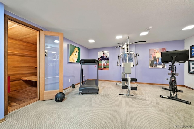2851 Interlocken Dr, Evergreen, CO 80439 - exercise room featuring carpet flooring and baseboards