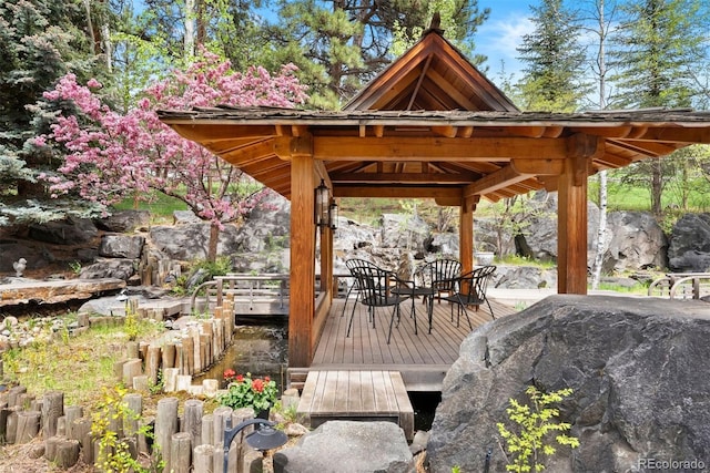 2851 Interlocken Dr, Evergreen, CO 80439 - wooden terrace featuring a gazebo