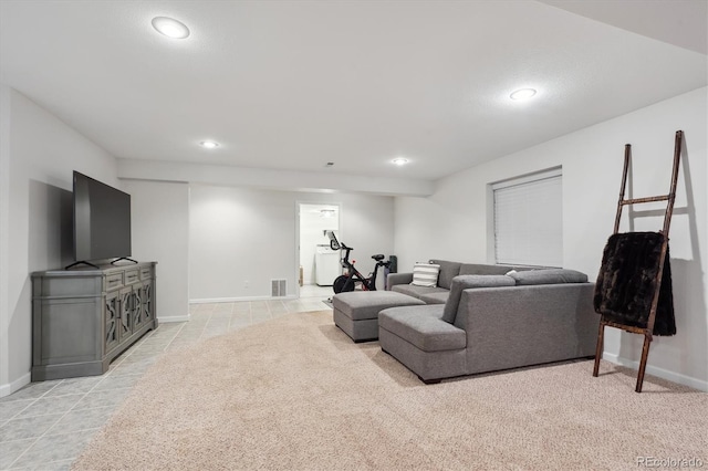 living room featuring light tile patterned floors