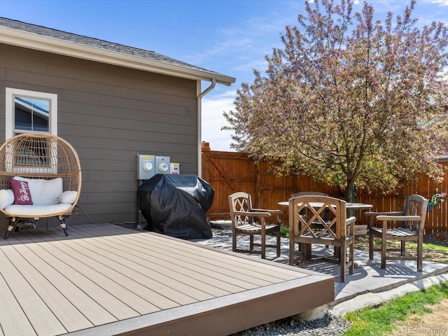9378 E 60th Pl, Denver, CO 80238 - wooden terrace with fence, cooling unit, and grilling area