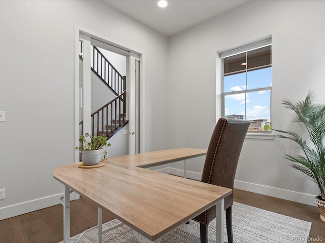 9378 E 60th Pl, Denver, CO 80238 - home office with baseboards, recessed lighting, and wood finished floors