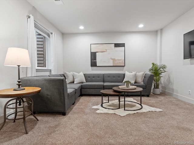 9378 E 60th Pl, Denver, CO 80238 - living room with recessed lighting, carpet, and baseboards