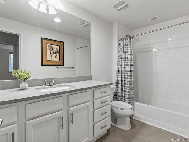 9378 E 60th Pl, Denver, CO 80238 - full bathroom featuring shower / bath combo, tile patterned flooring, vanity, toilet, and visible vents