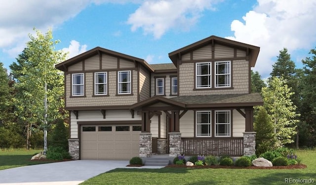 view of front of home featuring a front lawn and a garage