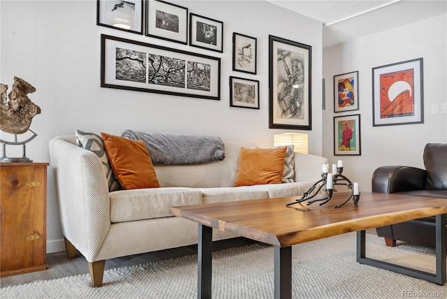 living area with wood-type flooring