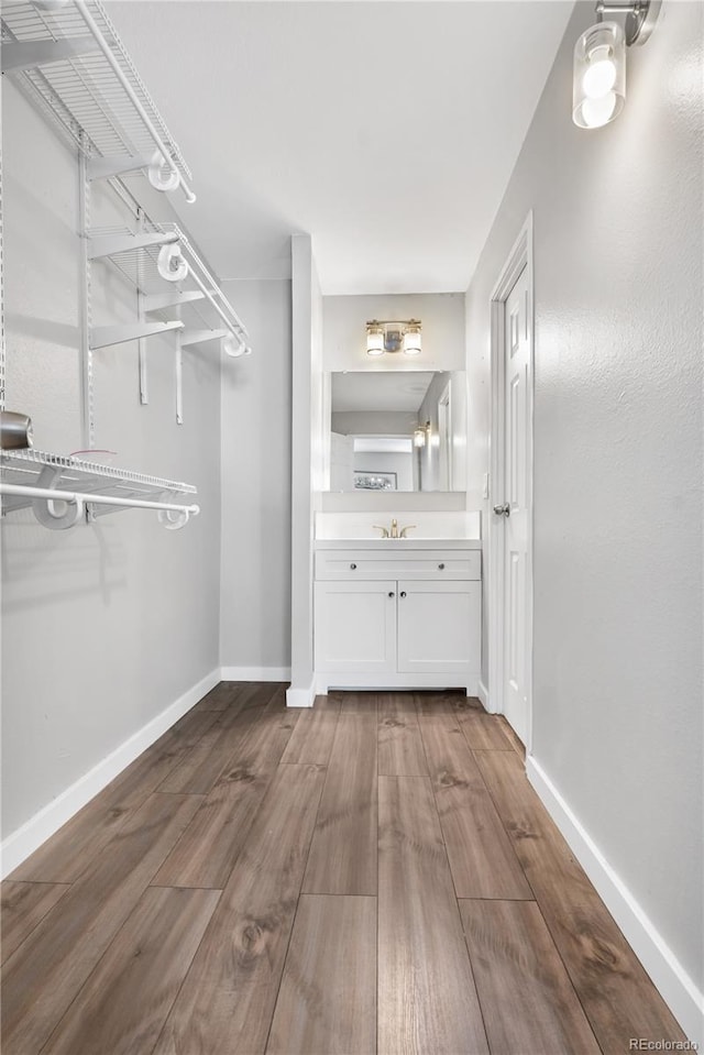 walk in closet with wood-type flooring