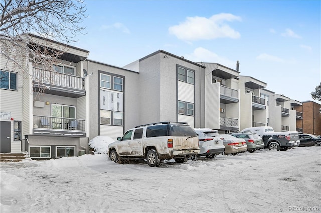 view of snow covered building