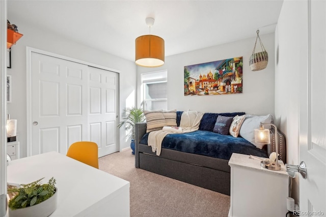 carpeted bedroom with a closet