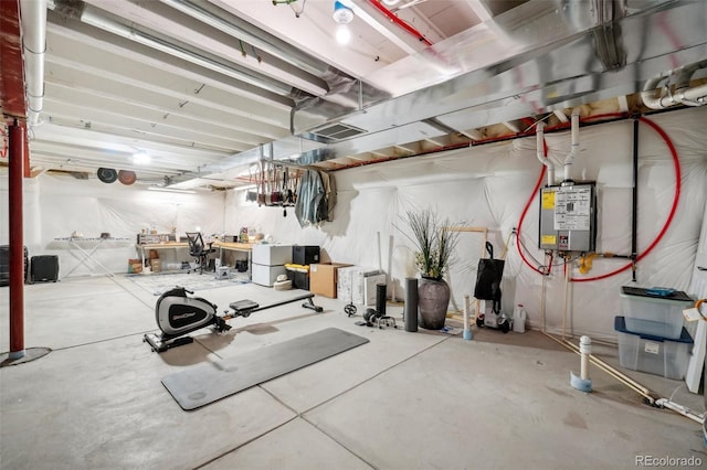 basement with tankless water heater