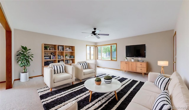 23 Carla Way, Broomfield, CO 80020 - living area with a ceiling fan, light carpet, and baseboards