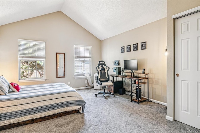 12059 E Hoye Dr, Aurora, CO 80012 - carpeted bedroom with multiple windows, vaulted ceiling, and an office area