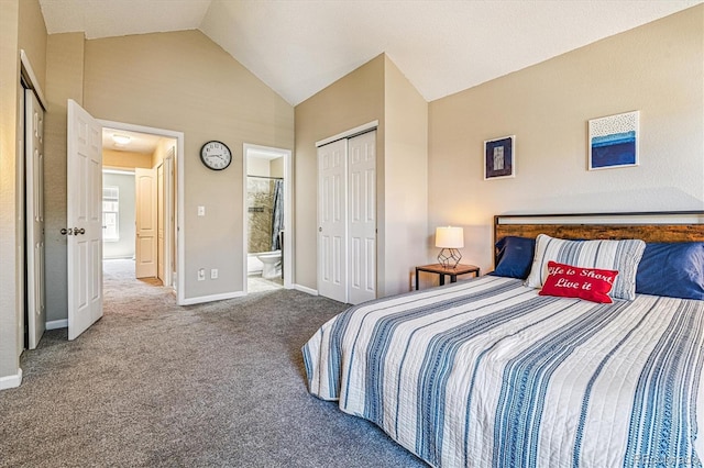 12059 E Hoye Dr, Aurora, CO 80012 - bedroom with vaulted ceiling, ensuite bath, carpet, and a closet