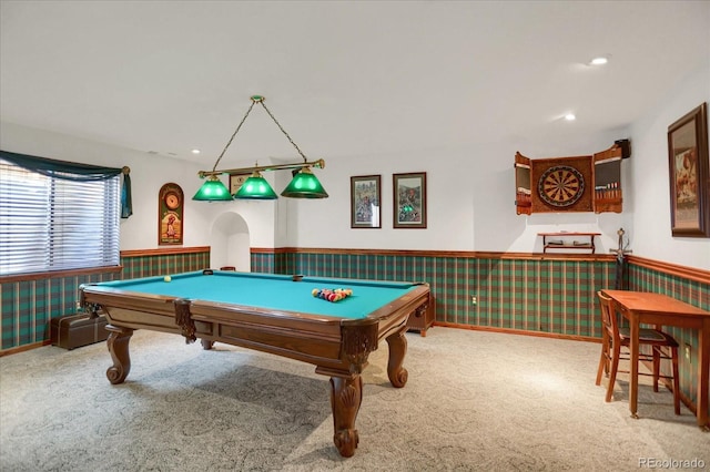 6112 Alkire Ct, Arvada, CO 80004 - playroom featuring wainscoting, carpet floors, billiards, and recessed lighting
