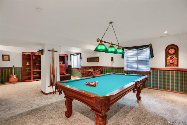 6112 Alkire Ct, Arvada, CO 80004 - rec room with carpet, a wainscoted wall, and billiards table