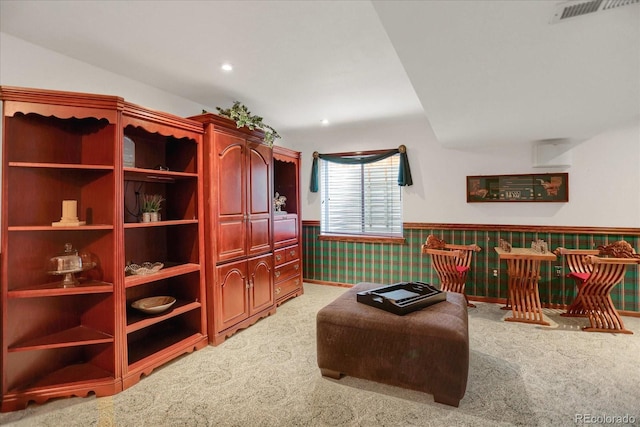 6112 Alkire Ct, Arvada, CO 80004 - living area with light colored carpet, a wainscoted wall, and recessed lighting