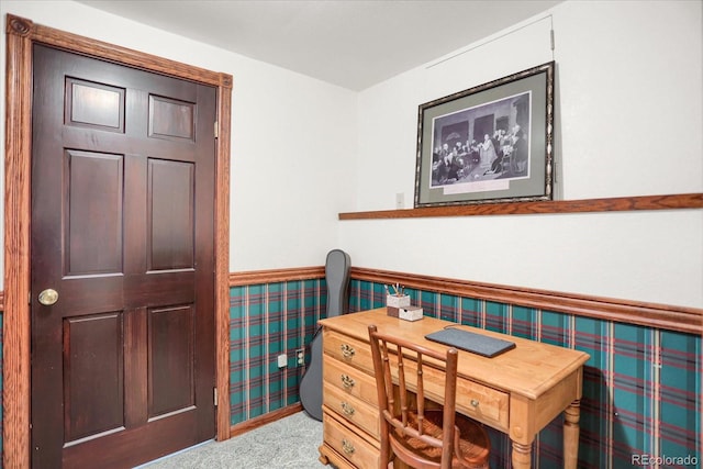 6112 Alkire Ct, Arvada, CO 80004 - office area with a wainscoted wall, wallpapered walls, and carpet