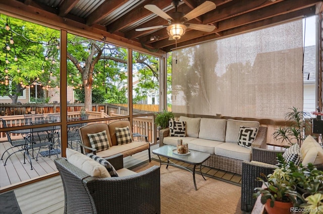 6112 Alkire Ct, Arvada, CO 80004 - sunroom featuring a ceiling fan and outdoor lounge area