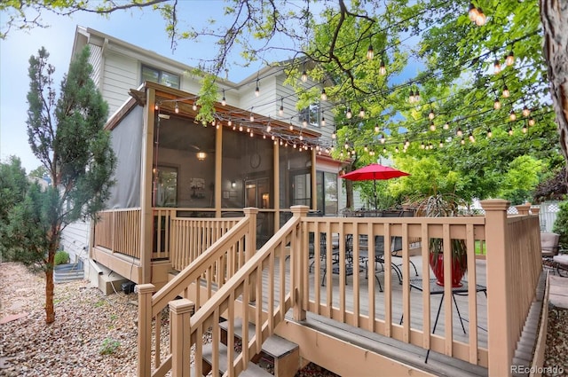 6112 Alkire Ct, Arvada, CO 80004 - wooden terrace with a sunroom and stairs