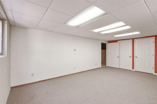 interior space featuring carpet and a drop ceiling