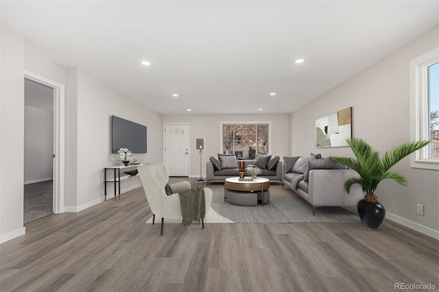 living room with light hardwood / wood-style floors