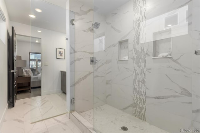 3586 S Ogden St, Englewood, CO 80113 - ensuite bathroom with a marble finish shower, recessed lighting, and marble finish flooring
