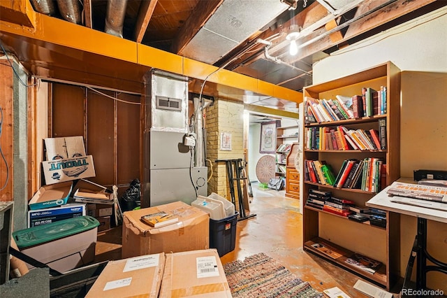 unfinished basement with heating unit