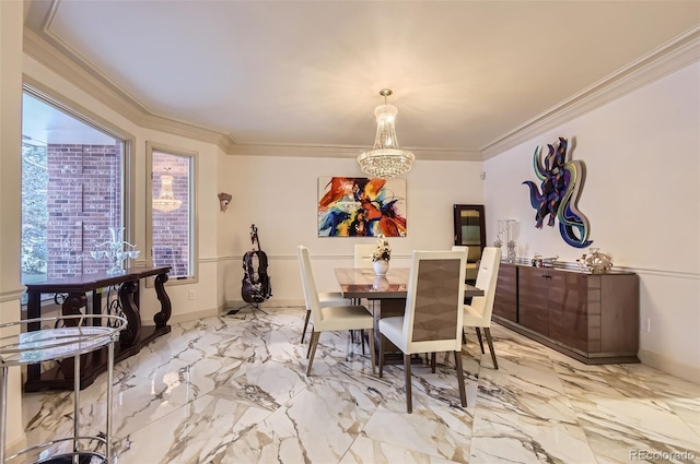 dining space with crown molding