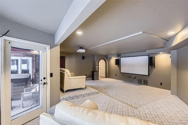 view of carpeted home theater room