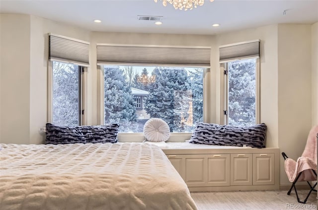 4681 S Columbine Ct, Cherry Hills Village, CO 80113 - bedroom with multiple windows, recessed lighting, a chandelier, and light wood-type flooring