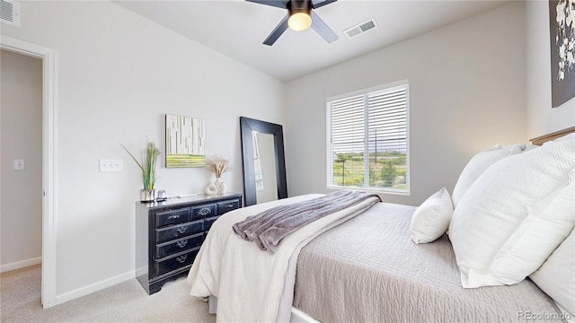 4585 High Mesa Cir, Castle Rock, CO 80108 - bedroom with light carpet, baseboards, and a ceiling fan