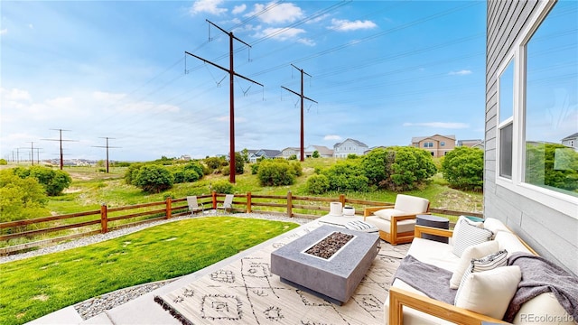 4585 High Mesa Cir, Castle Rock, CO 80108 - view of patio / terrace featuring an outdoor living space with a fire pit