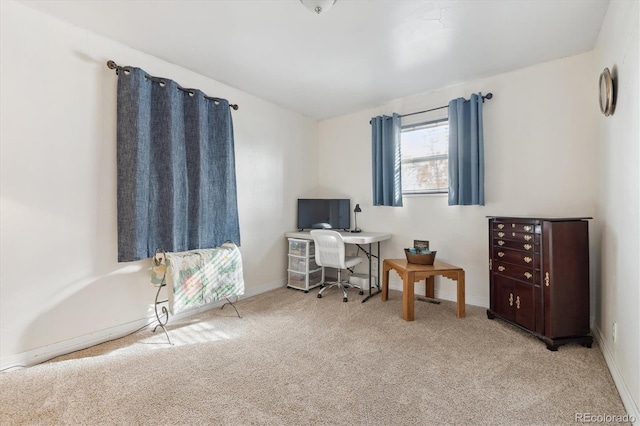 home office featuring light carpet