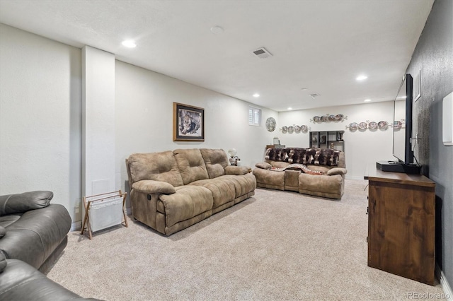 living room with light colored carpet