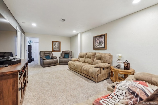 living room with light carpet