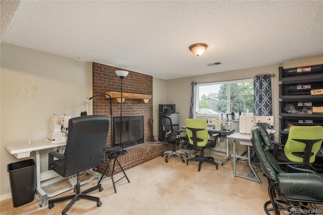 11805 W 74th Ave, Arvada, CO 80005 - carpeted office featuring a brick fireplace and a textured ceiling
