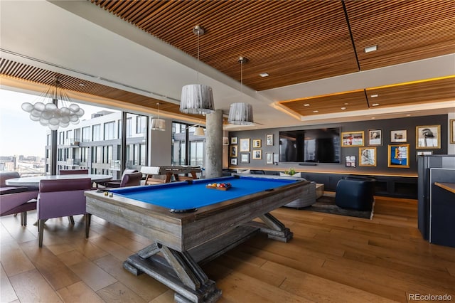 rec room featuring hardwood / wood-style flooring and pool table