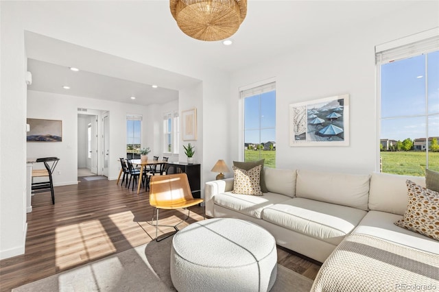 1678 Wright Aly, Erie, CO 80516 - living room featuring wood finished floors, recessed lighting, and baseboards