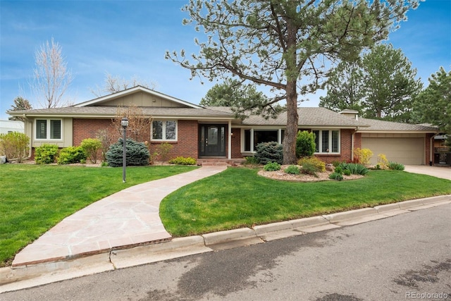 5164 E Princeton Ave, Cherry Hills Village, CO 80113 - ranch-style house with a garage, driveway, a front lawn, and brick siding