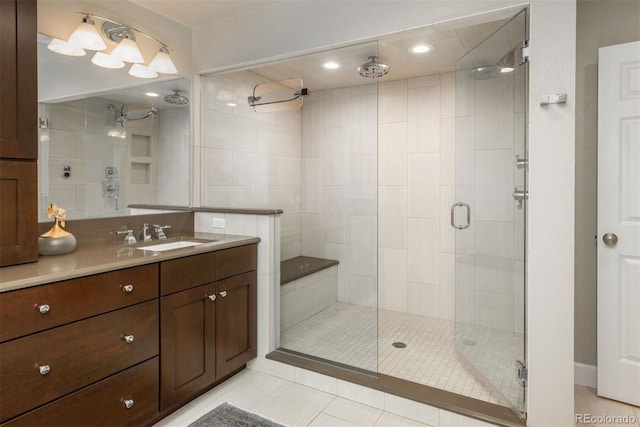 5164 E Princeton Ave, Cherry Hills Village, CO 80113 - bathroom featuring tile patterned flooring, a stall shower, and vanity